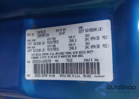 1998 Dodge Dakota из США, поврежденный, VIN 1B7GG26X1WS582729